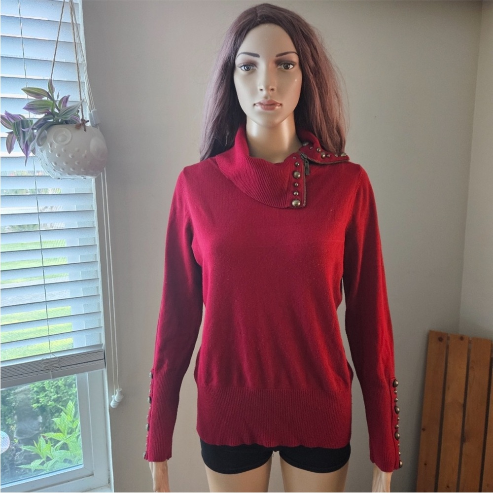 Melanie Lyne sweater Medium red cowl neck studded